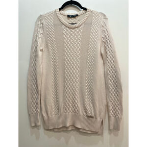 Noel Asmar Cable Knit Merino Wool Sweater S Equestrian Old Money Elbow Patch